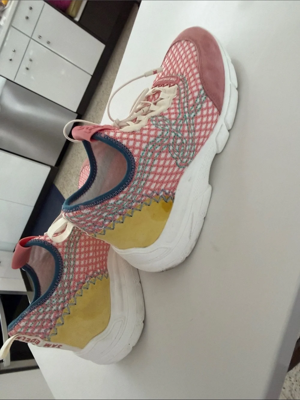Sam Edelman Coral and Navy Knit Mesh Sneakers - Picture 6 of 6